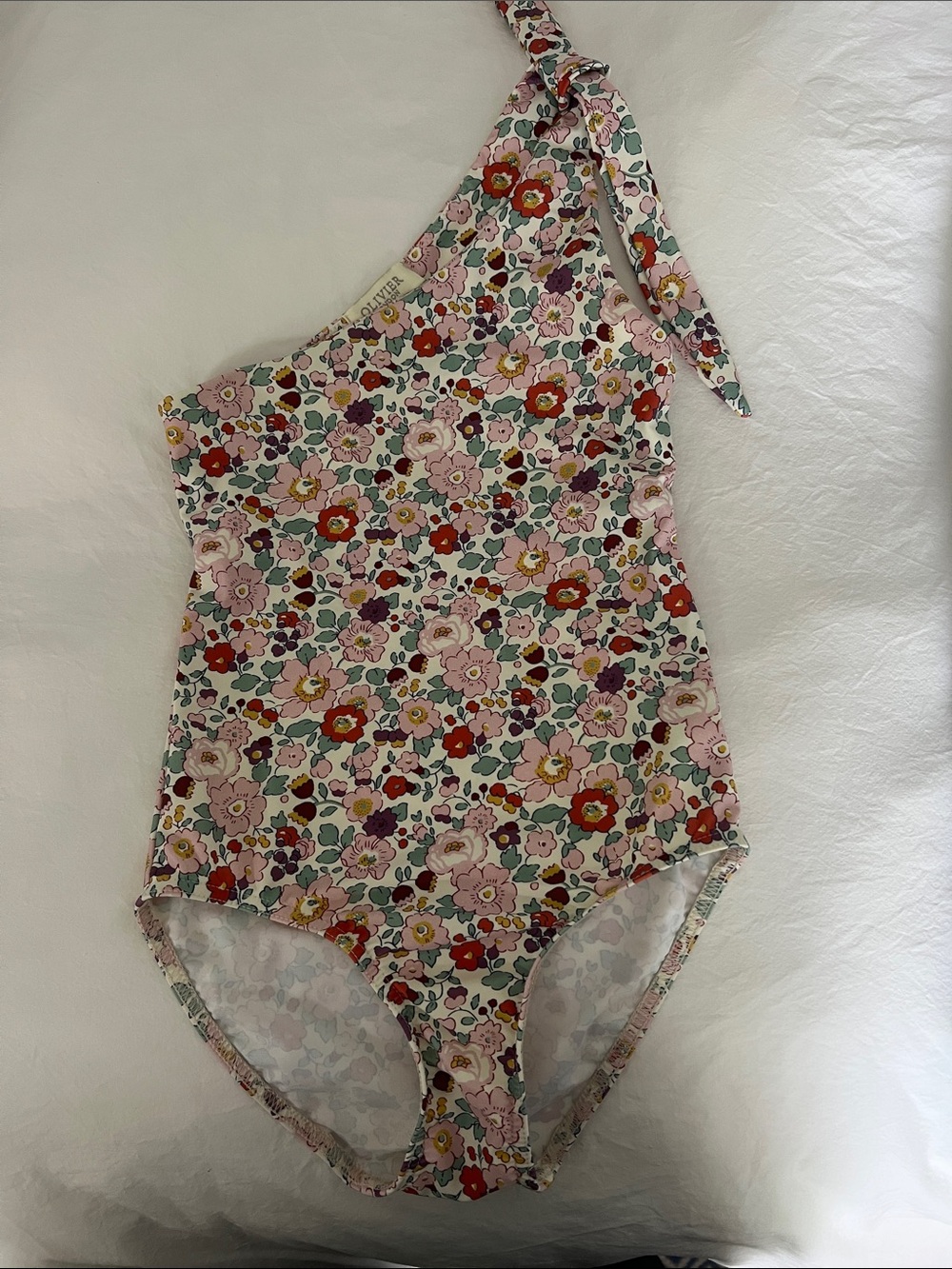 One-Shoulder Floral Tie Swimsuit - Pink, Red, Green